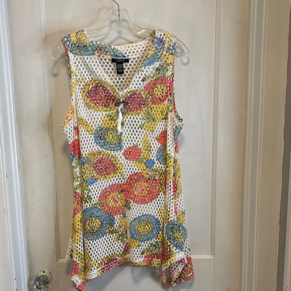 Kaktus Colorful Sleeveless Mesh Tunic Top Large